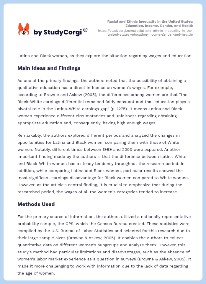 Racial and Ethnic Inequality in the United States: Education, Income, Gender, and Health. Page 2
