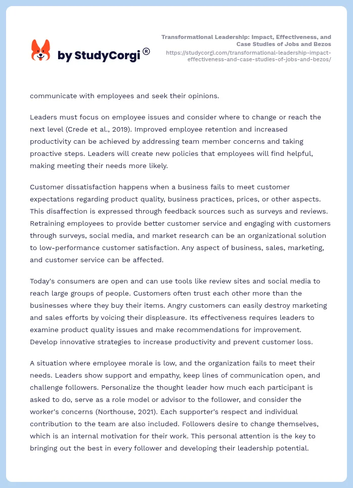 Transformational Leadership: Impact, Effectiveness, and Case Studies of Jobs and Bezos. Page 2