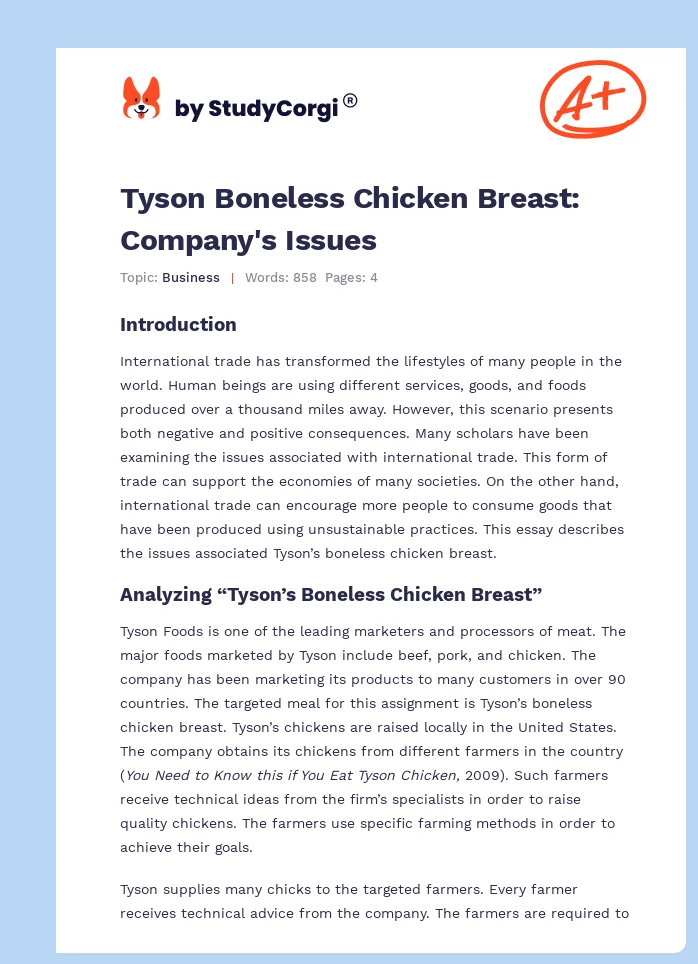 Tyson Boneless Chicken Breast: Company's Issues. Page 1