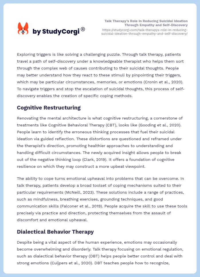 Talk Therapy’s Role in Reducing Suicidal Ideation Through Empathy and Self-Discovery. Page 2