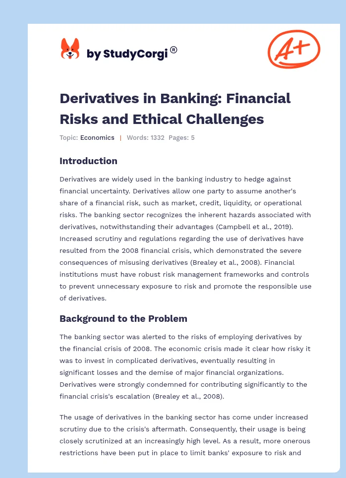 Derivatives in Banking: Financial Risks and Ethical Challenges. Page 1