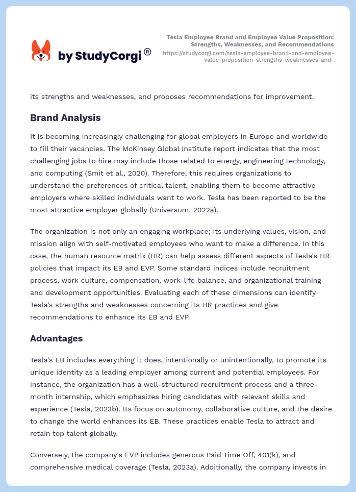 Tesla Employee Brand and Employee Value Proposition: Strengths, Weaknesses, and Recommendations. Page 2