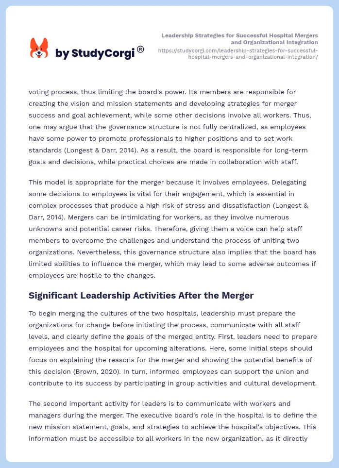 Leadership Strategies for Successful Hospital Mergers and Organizational Integration. Page 2