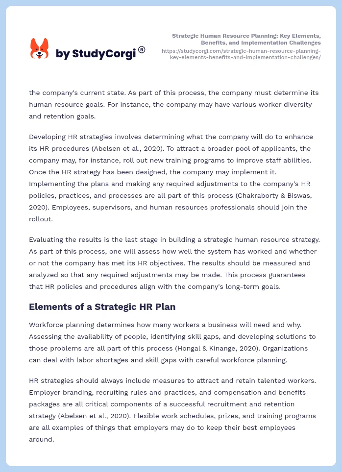 Strategic Human Resource Planning: Key Elements, Benefits, and Implementation Challenges. Page 2