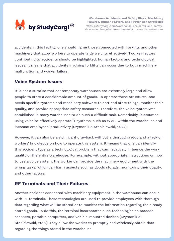Warehouse Accidents and Safety Risks: Machinery Failures, Human Factors, and Prevention Strategies. Page 2