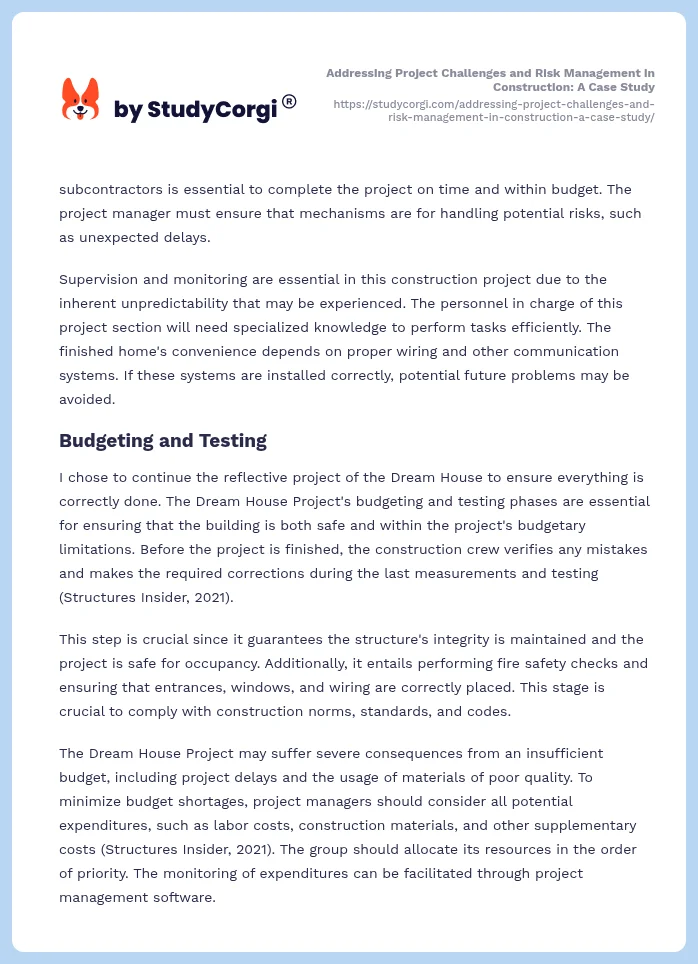 Addressing Project Challenges and Risk Management in Construction: A Case Study. Page 2