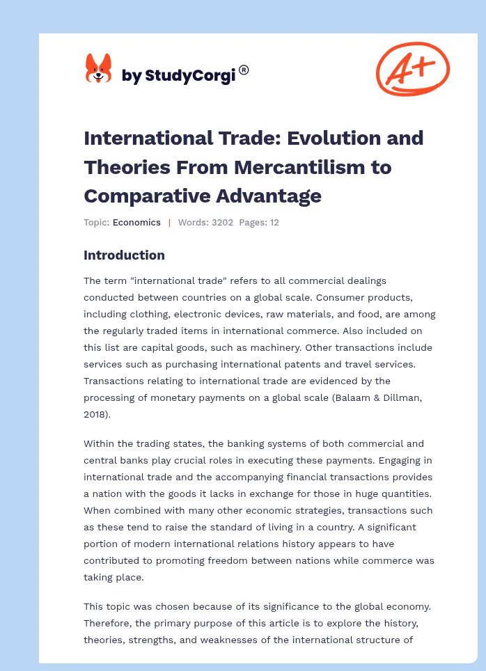 International Trade: Evolution and Theories From Mercantilism to Comparative Advantage. Page 1