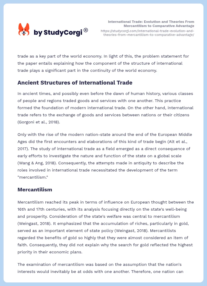 International Trade: Evolution and Theories From Mercantilism to Comparative Advantage. Page 2