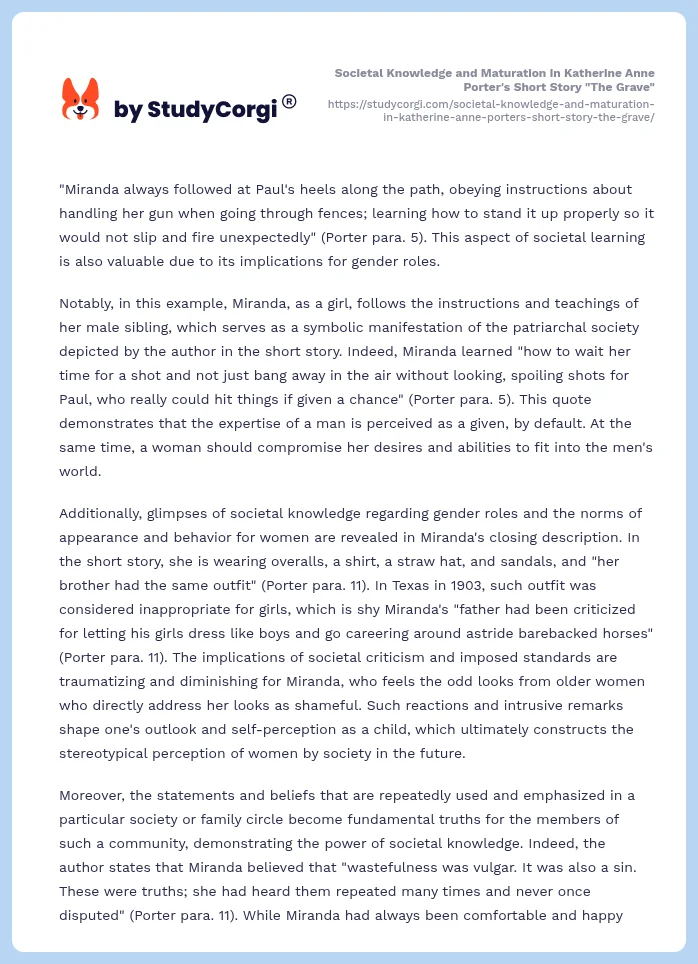 Societal Knowledge and Maturation in Katherine Anne Porter's Short Story "The Grave". Page 2