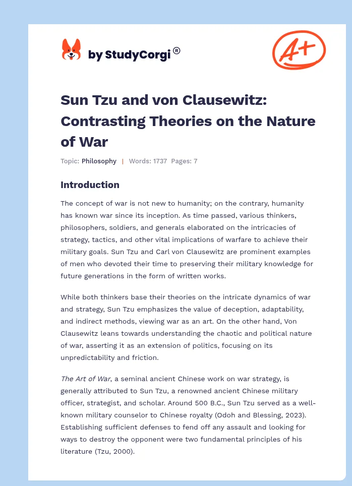 Sun Tzu and von Clausewitz: Contrasting Theories on the Nature of War. Page 1