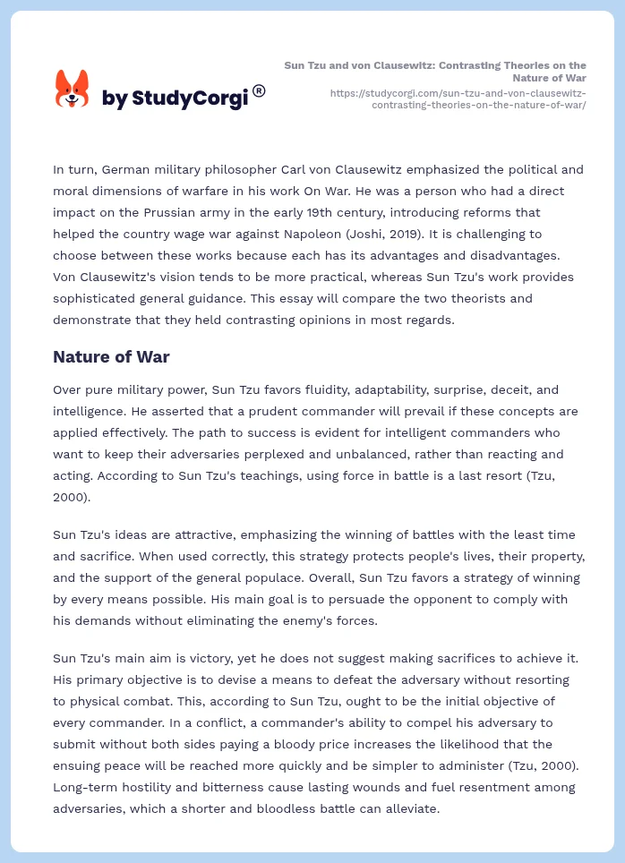 Sun Tzu and von Clausewitz: Contrasting Theories on the Nature of War. Page 2