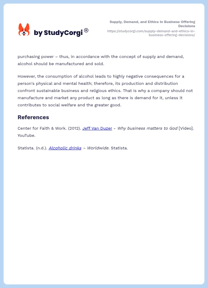 Supply, Demand, and Ethics in Business Offering Decisions. Page 2