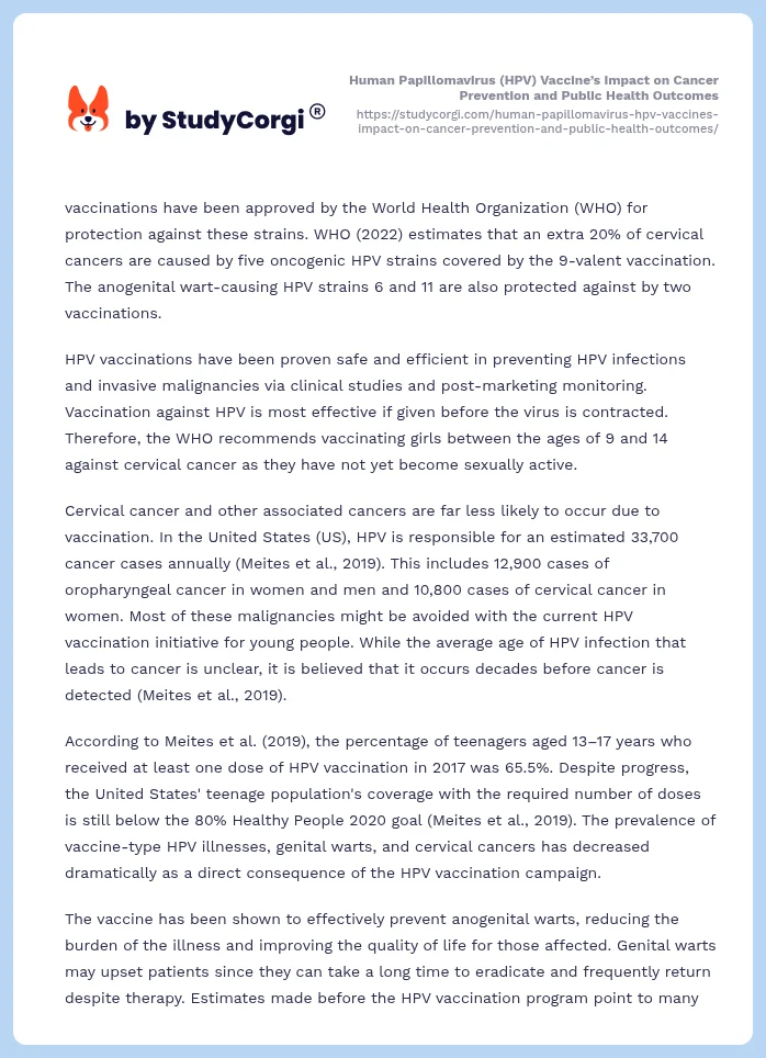 Human Papillomavirus (HPV) Vaccine’s Impact on Cancer Prevention and Public Health Outcomes. Page 2