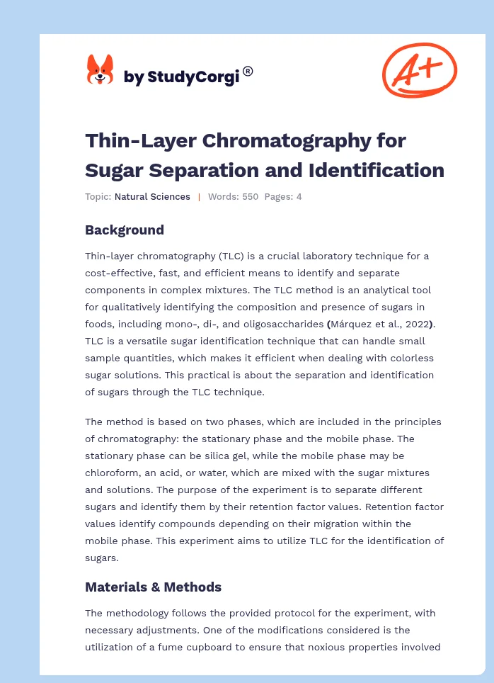 Thin-Layer Chromatography for Sugar Separation and Identification. Page 1