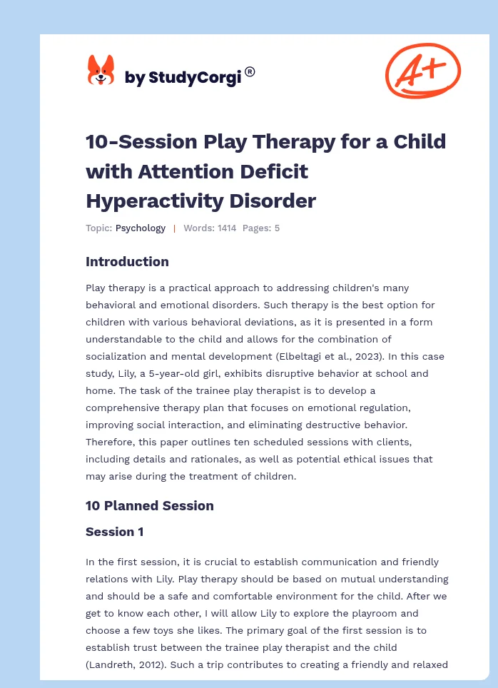 10-Session Play Therapy for a Child with Attention Deficit Hyperactivity Disorder. Page 1