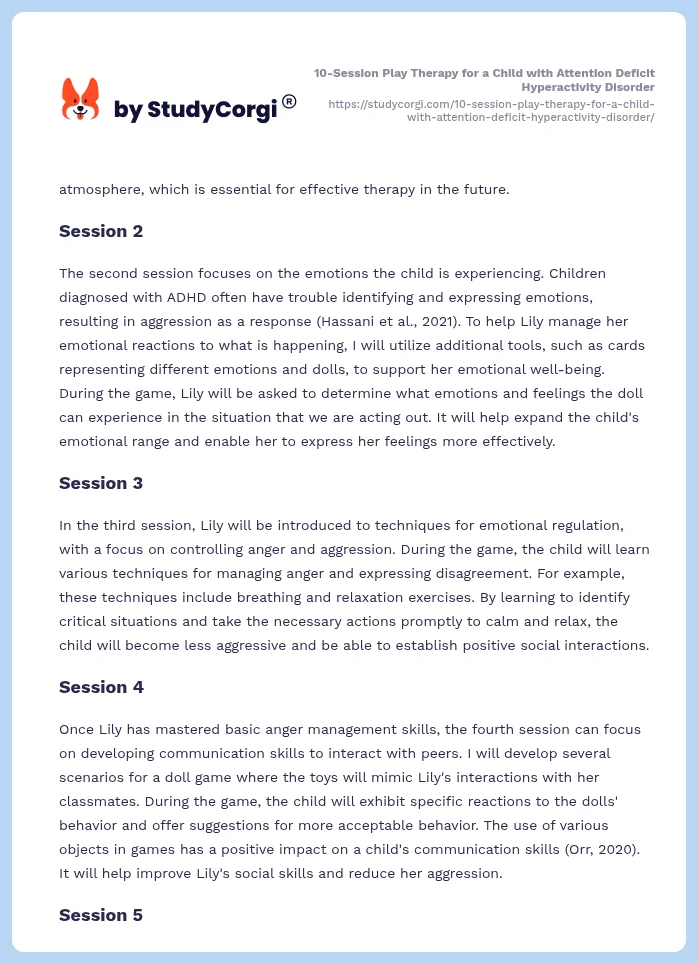 10-Session Play Therapy for a Child with Attention Deficit Hyperactivity Disorder. Page 2