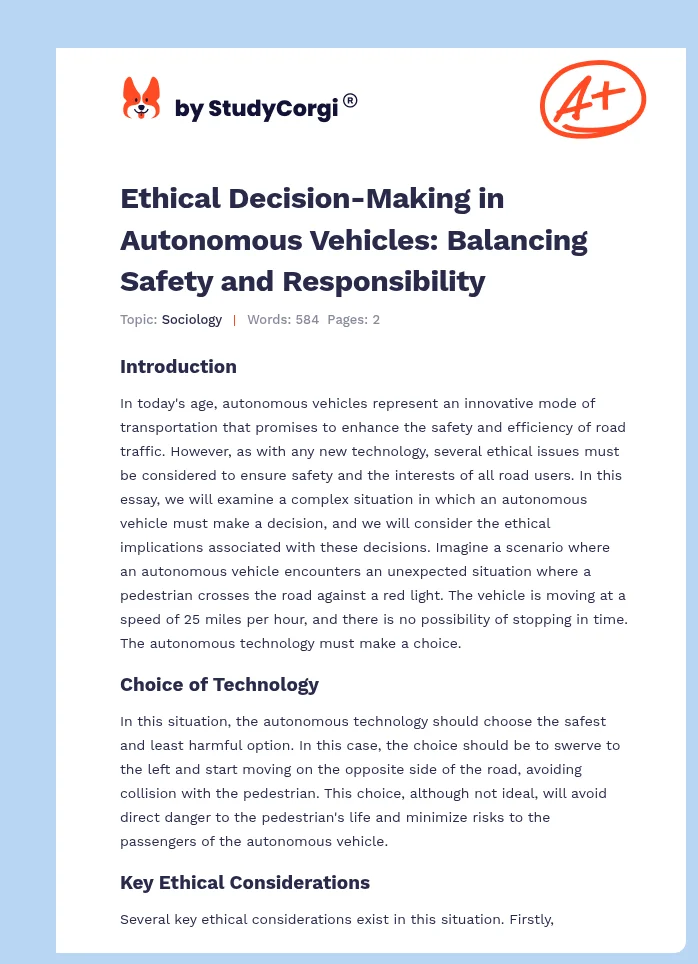 Ethical Decision-Making in Autonomous Vehicles: Balancing Safety and Responsibility. Page 1