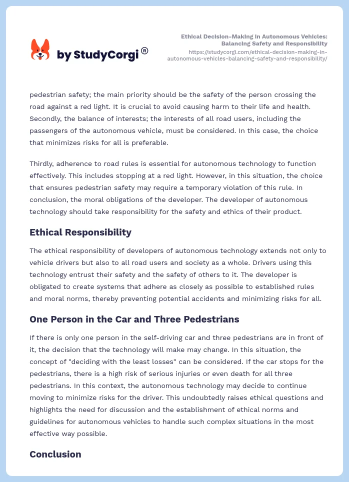 Ethical Decision-Making in Autonomous Vehicles: Balancing Safety and Responsibility. Page 2