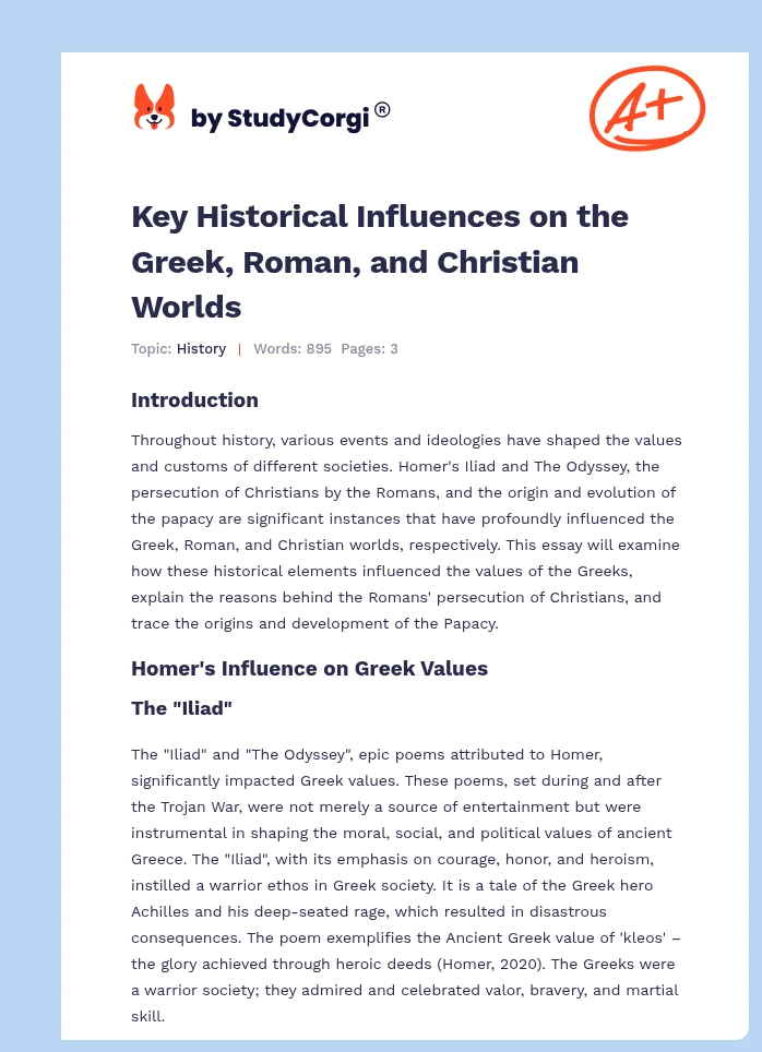 Key Historical Influences on the Greek, Roman, and Christian Worlds. Page 1