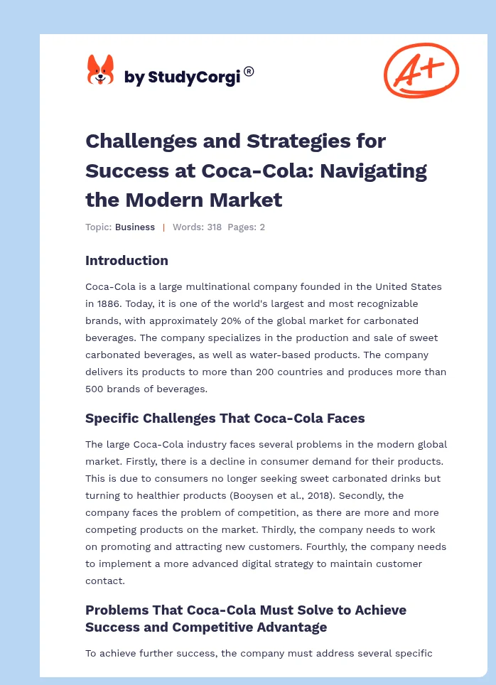 Challenges and Strategies for Success at Coca-Cola: Navigating the Modern Market. Page 1