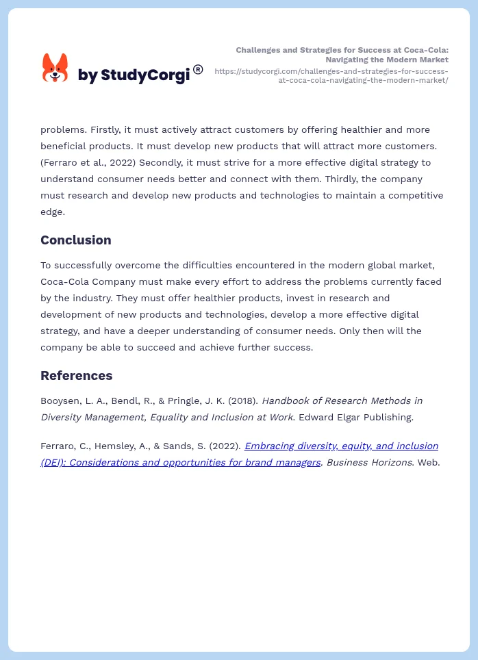 Challenges and Strategies for Success at Coca-Cola: Navigating the Modern Market. Page 2