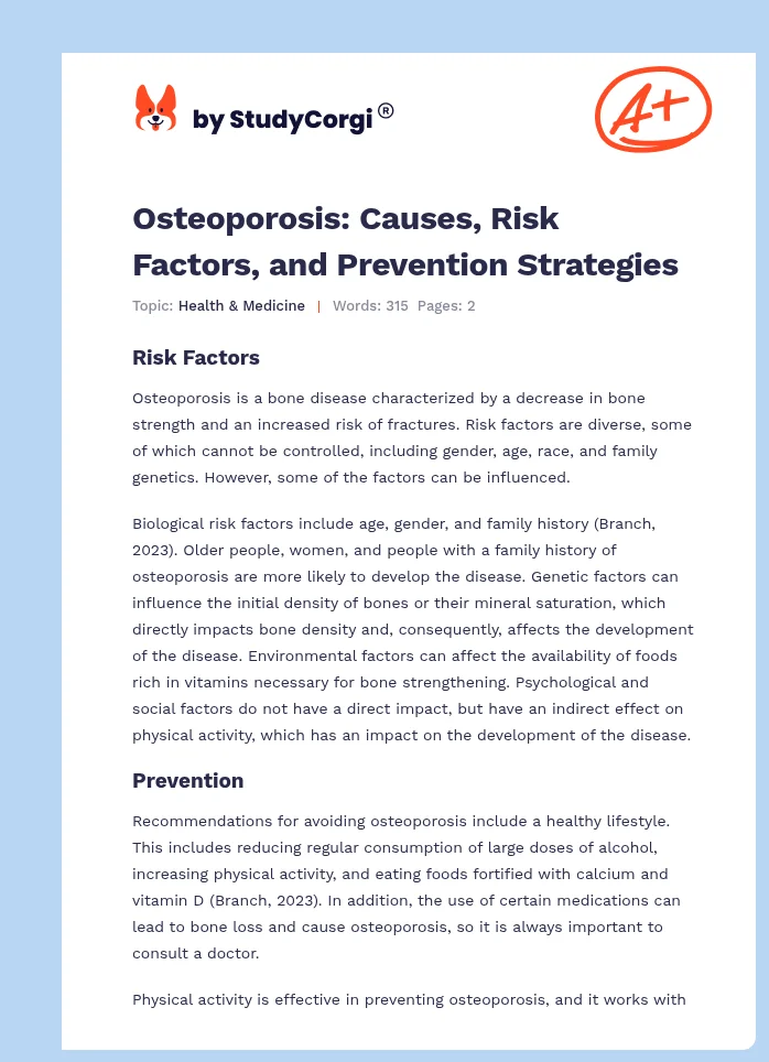 Osteoporosis: Causes, Risk Factors, and Prevention Strategies. Page 1