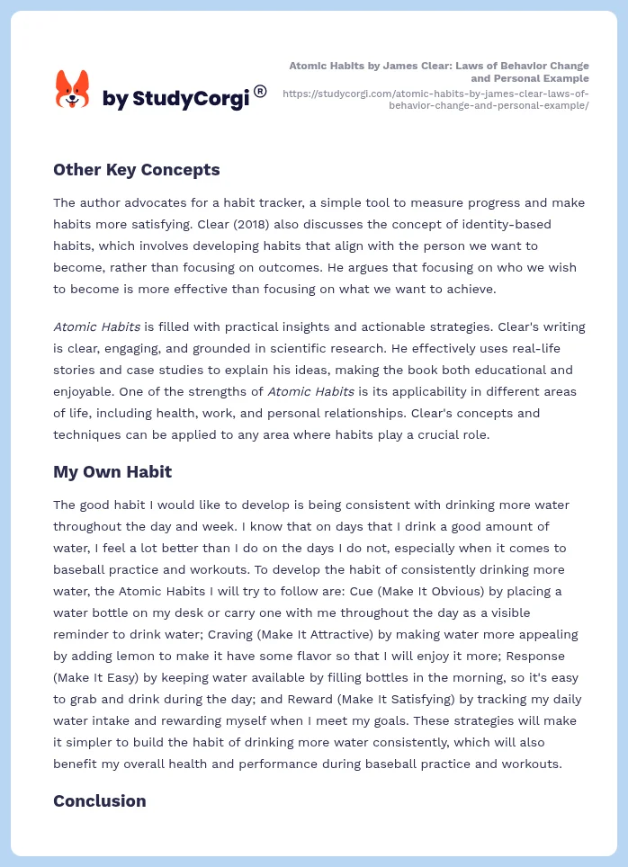 Atomic Habits by James Clear: Laws of Behavior Change and Personal Example. Page 2