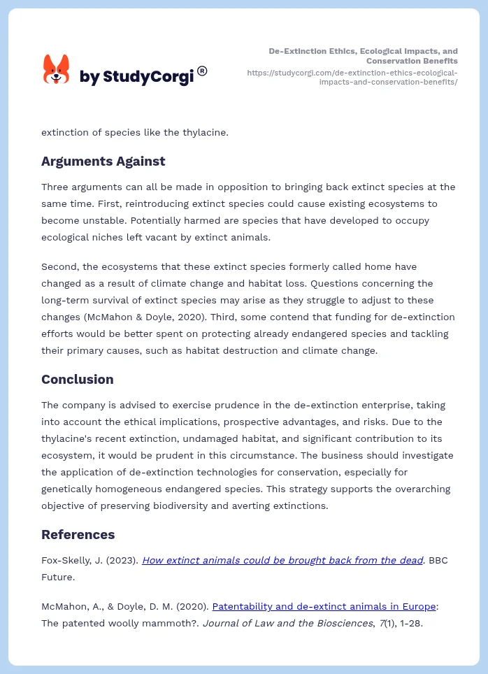 De-Extinction Ethics, Ecological Impacts, and Conservation Benefits. Page 2