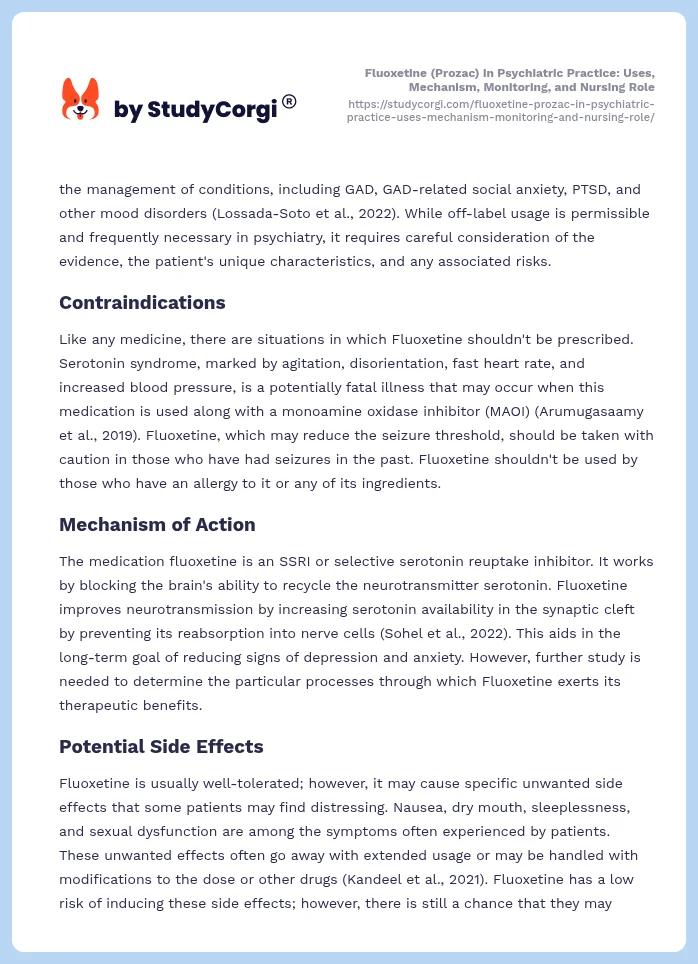 Fluoxetine (Prozac) in Psychiatric Practice: Uses, Mechanism, Monitoring, and Nursing Role. Page 2