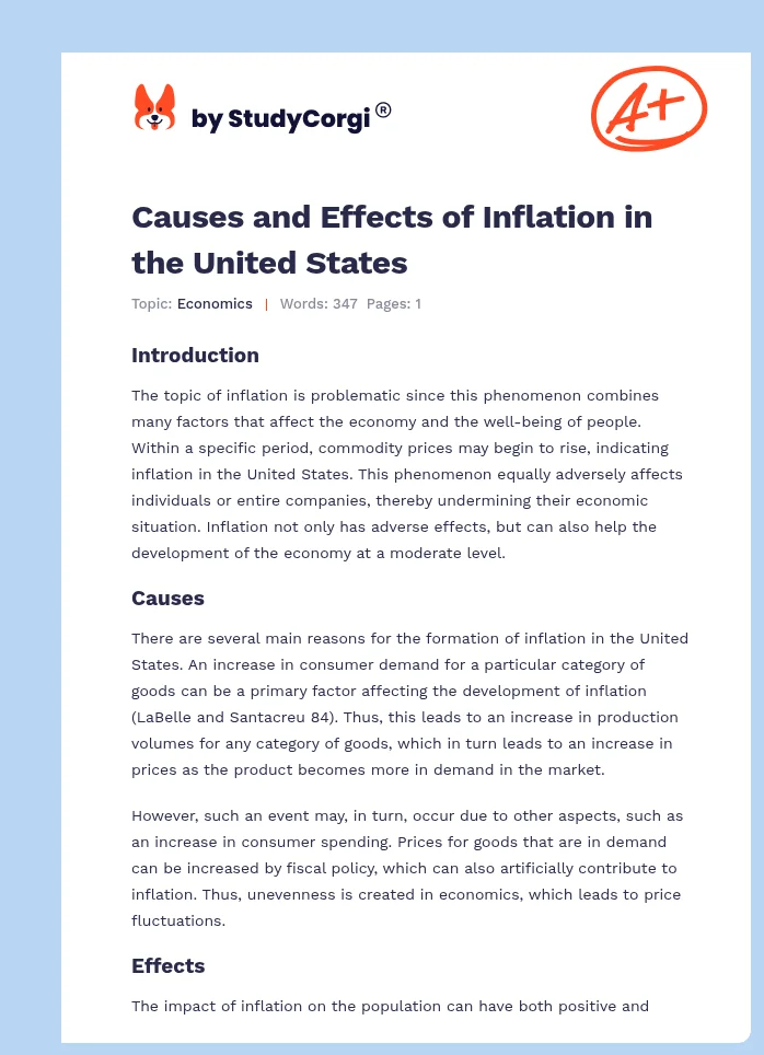 Causes and Effects of Inflation in the United States. Page 1