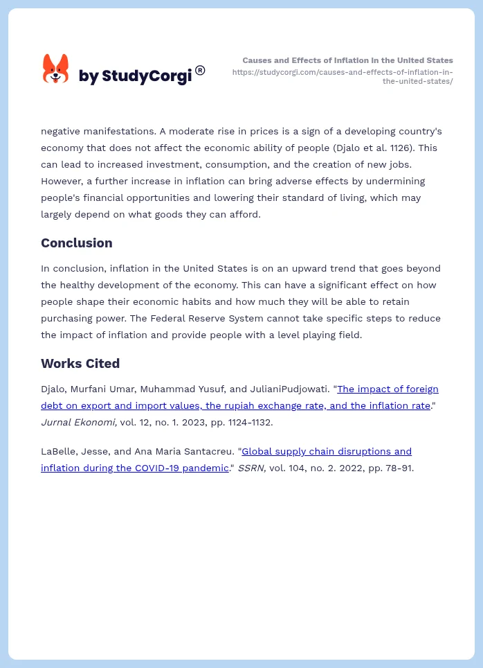 Causes and Effects of Inflation in the United States. Page 2