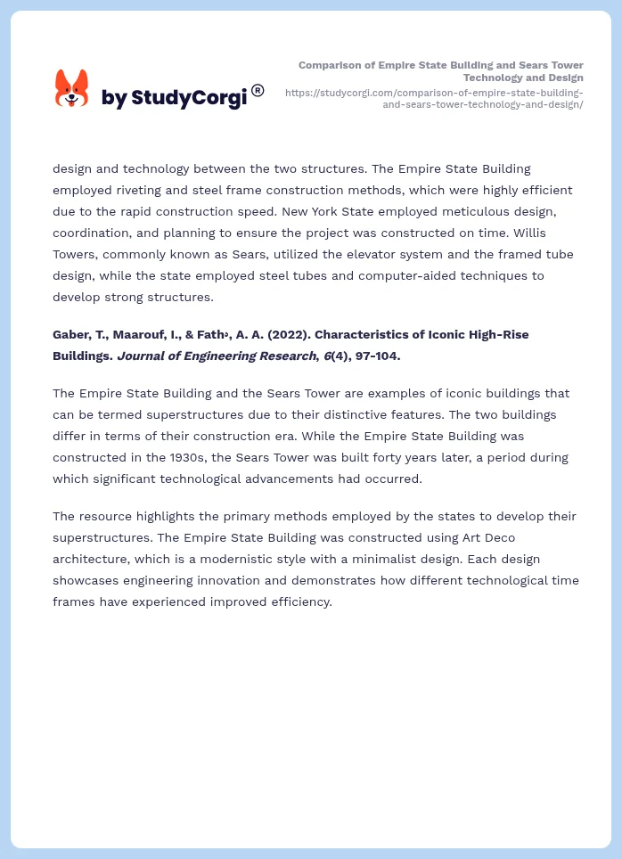 Comparison of Empire State Building and Sears Tower Technology and Design. Page 2