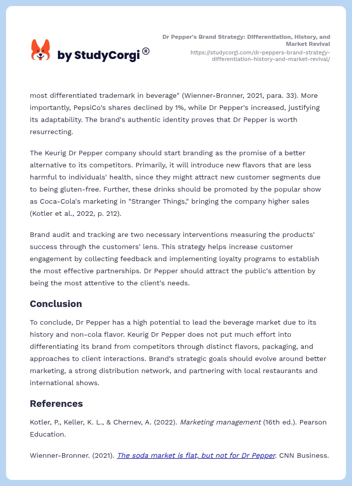 Dr Pepper's Brand Strategy: Differentiation, History, and Market Revival. Page 2