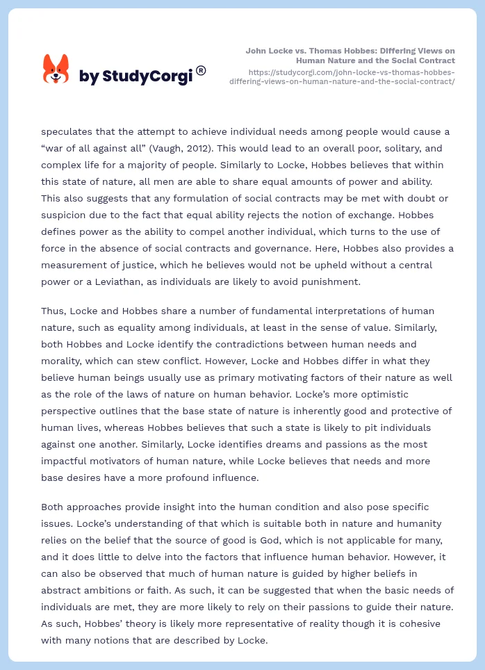 John Locke vs. Thomas Hobbes: Differing Views on Human Nature and the Social Contract. Page 2