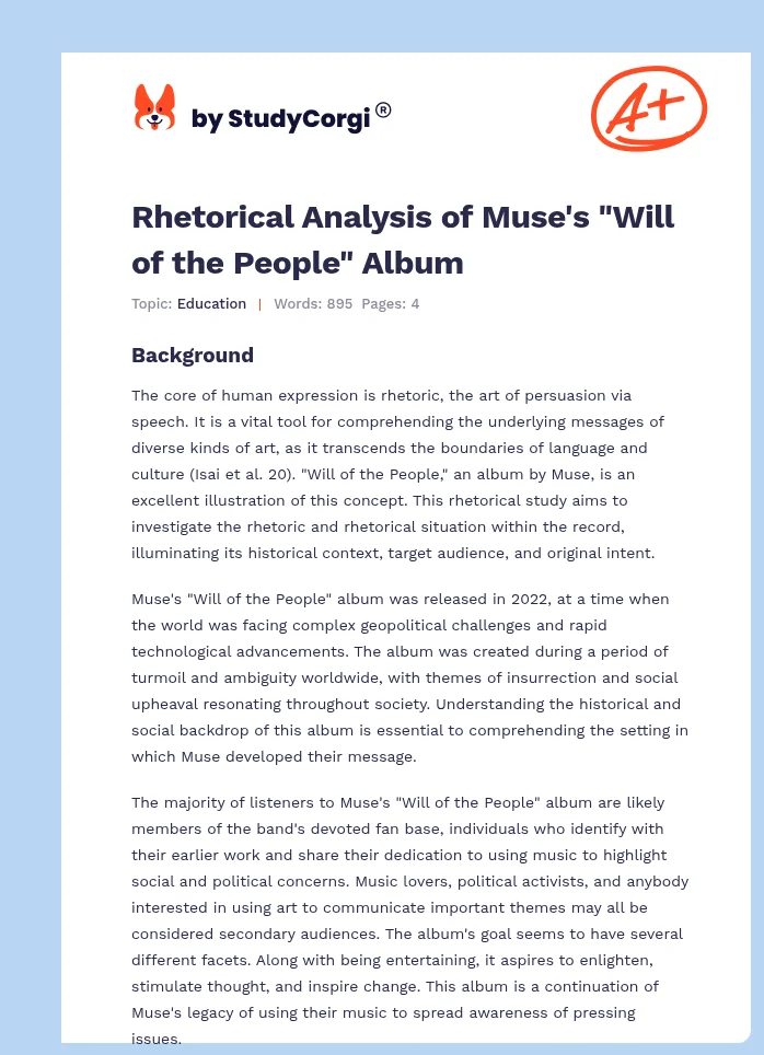 Rhetorical Analysis of Muse's "Will of the People" Album. Page 1