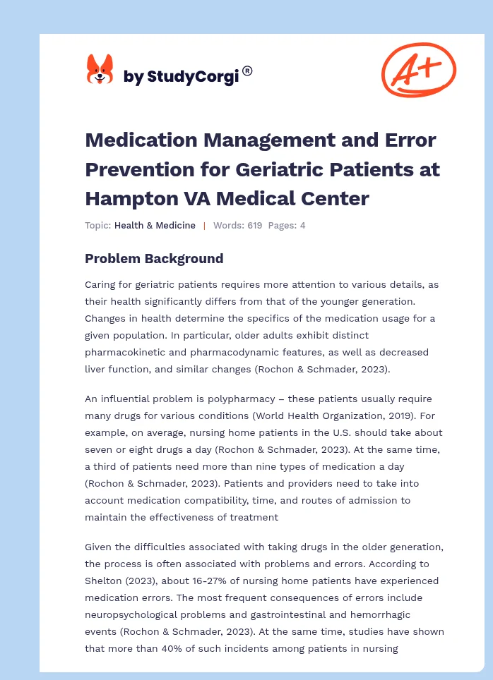 Medication Management and Error Prevention for Geriatric Patients at Hampton VA Medical Center. Page 1