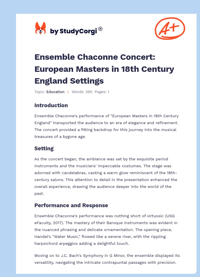 Ensemble Chaconne Concert: European Masters in 18th Century England Settings. Page 1