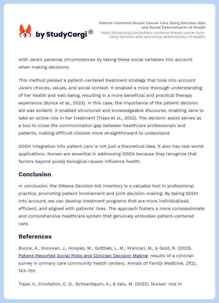Patient-Centered Breast Cancer Care Using Decision Aids and Social Determinants of Health. Page 2