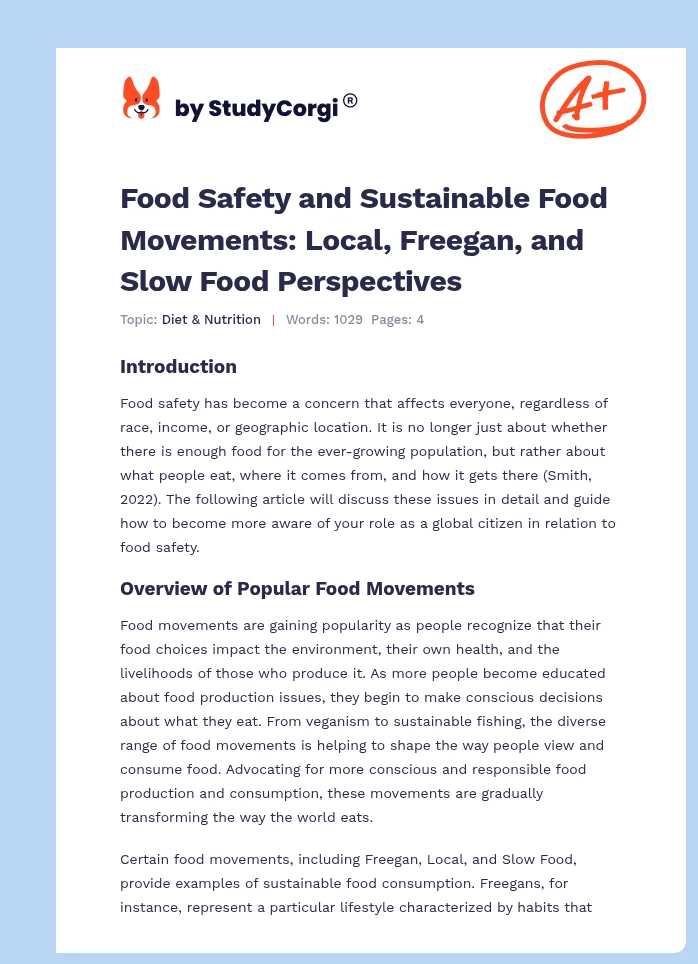 Food Safety and Sustainable Food Movements: Local, Freegan, and Slow Food Perspectives. Page 1