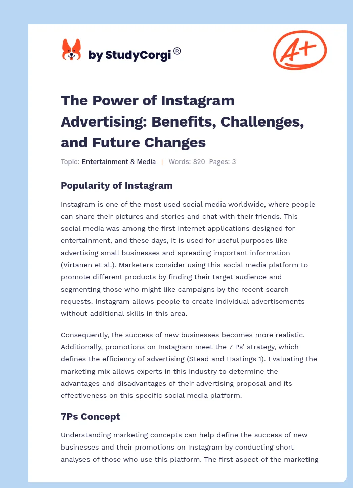 The Power of Instagram Advertising: Benefits, Challenges, and Future Changes. Page 1