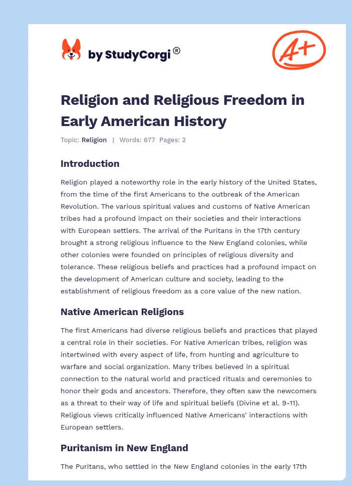 Religion and Religious Freedom in Early American History. Page 1