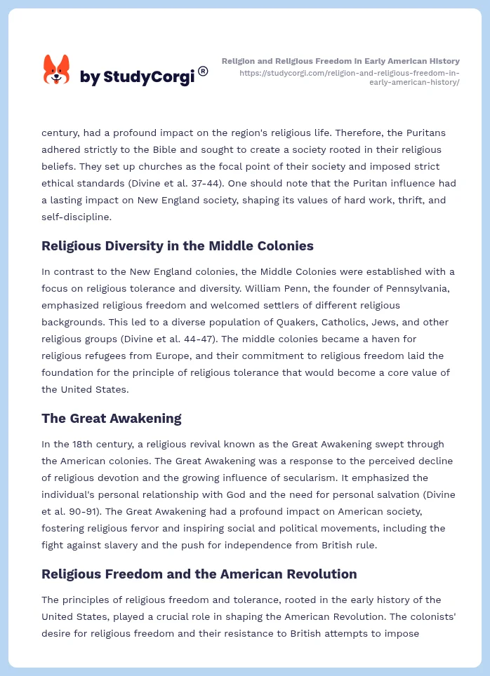 Religion and Religious Freedom in Early American History. Page 2