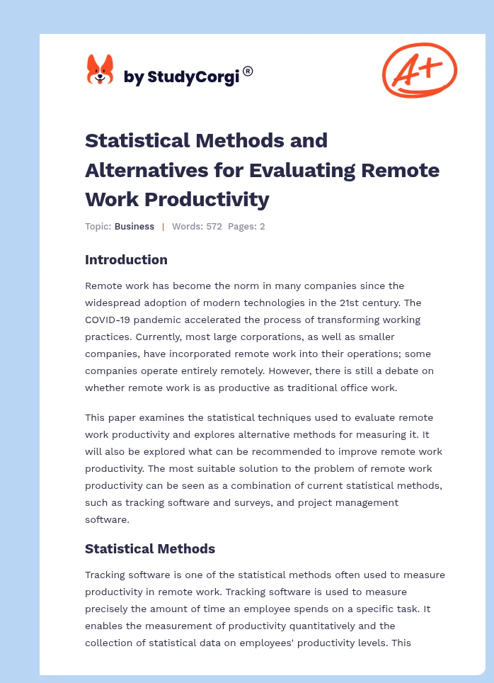 Statistical Methods and Alternatives for Evaluating Remote Work Productivity. Page 1