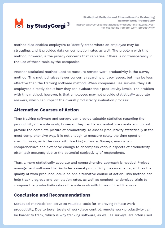 Statistical Methods and Alternatives for Evaluating Remote Work Productivity. Page 2