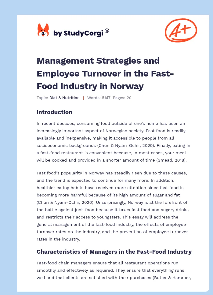 Management Strategies and Employee Turnover in the Fast-Food Industry in Norway. Page 1