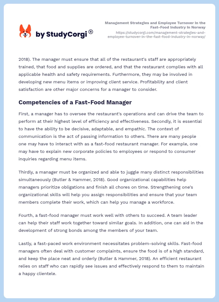 Management Strategies and Employee Turnover in the Fast-Food Industry in Norway. Page 2