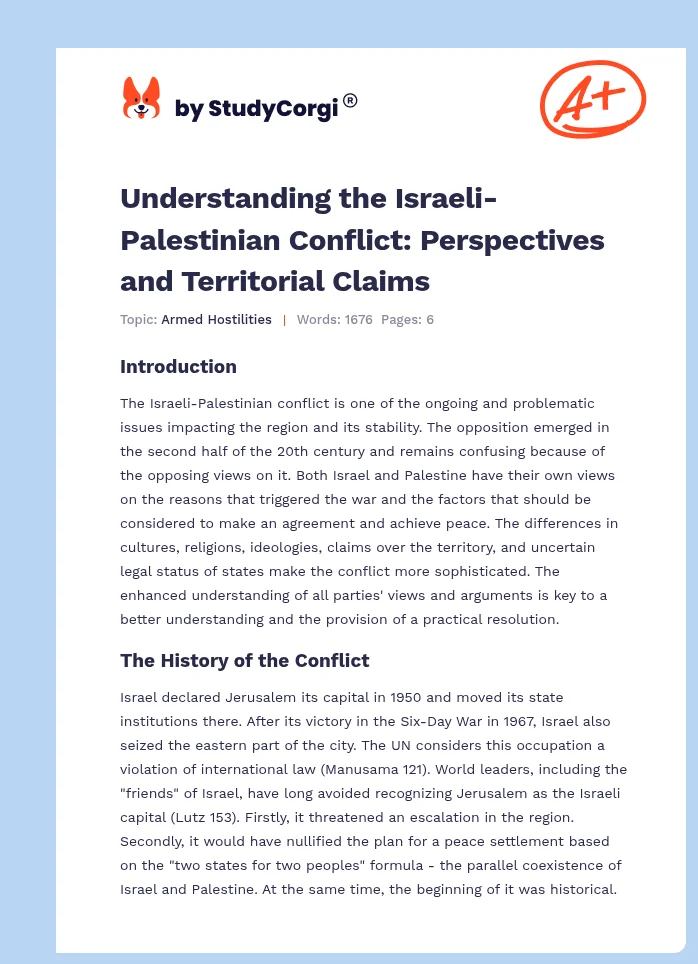 Understanding the Israeli-Palestinian Conflict: Perspectives and Territorial Claims. Page 1