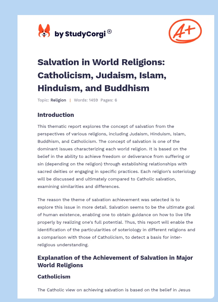 Salvation in World Religions: Catholicism, Judaism, Islam, Hinduism, and Buddhism. Page 1
