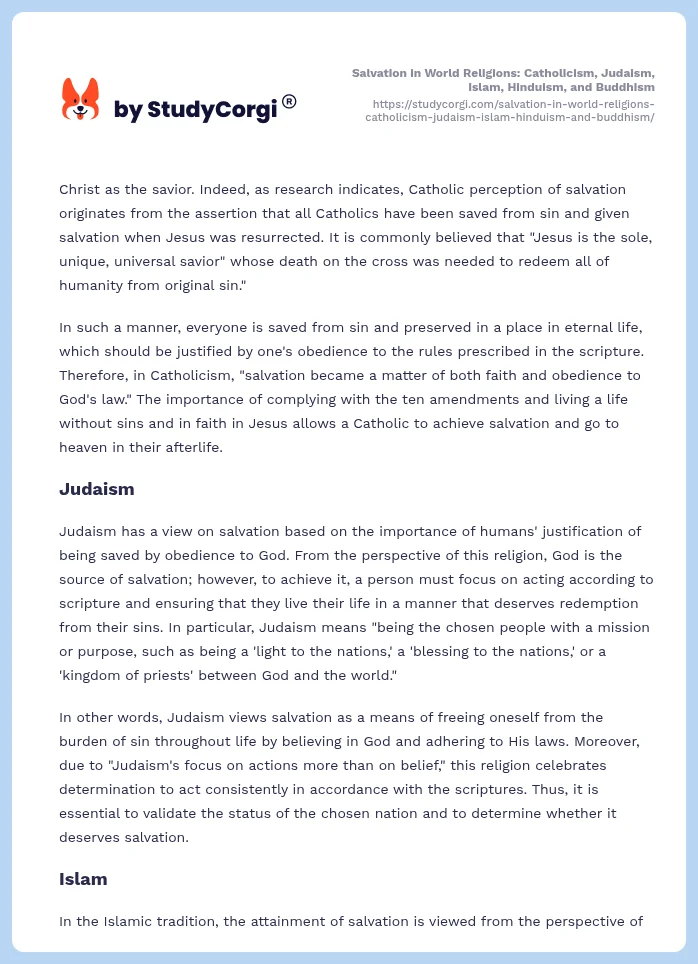 Salvation in World Religions: Catholicism, Judaism, Islam, Hinduism, and Buddhism. Page 2