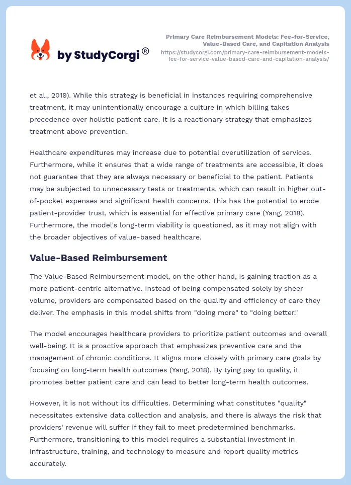 Primary Care Reimbursement Models: Fee-for-Service, Value-Based Care, and Capitation Analysis. Page 2
